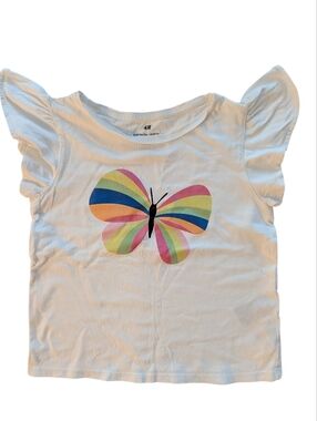 H&M Girls' White Butterfly Graphic Tee Cotton Size 5T/6